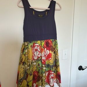 Fei Anthropologie Navy Floral Sleeveless Dress Women’s M